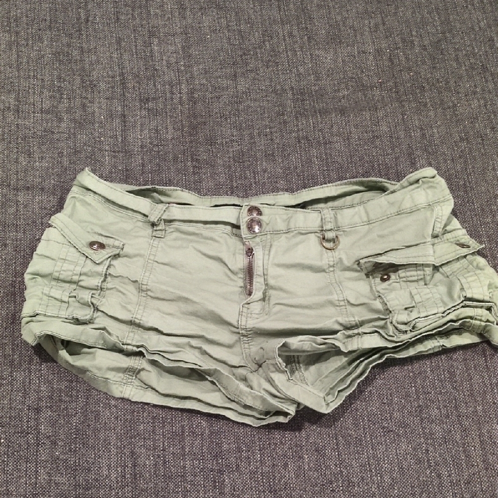 Light Sage Green Cargo Mini Shorts Low-Rise Fit